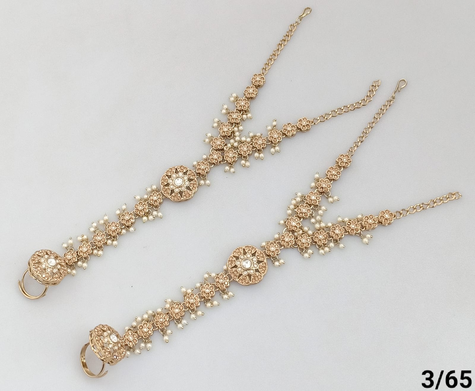 Elegant Gold Floral Pearl Hand Harness Bracelet Set with Gemstone Accent